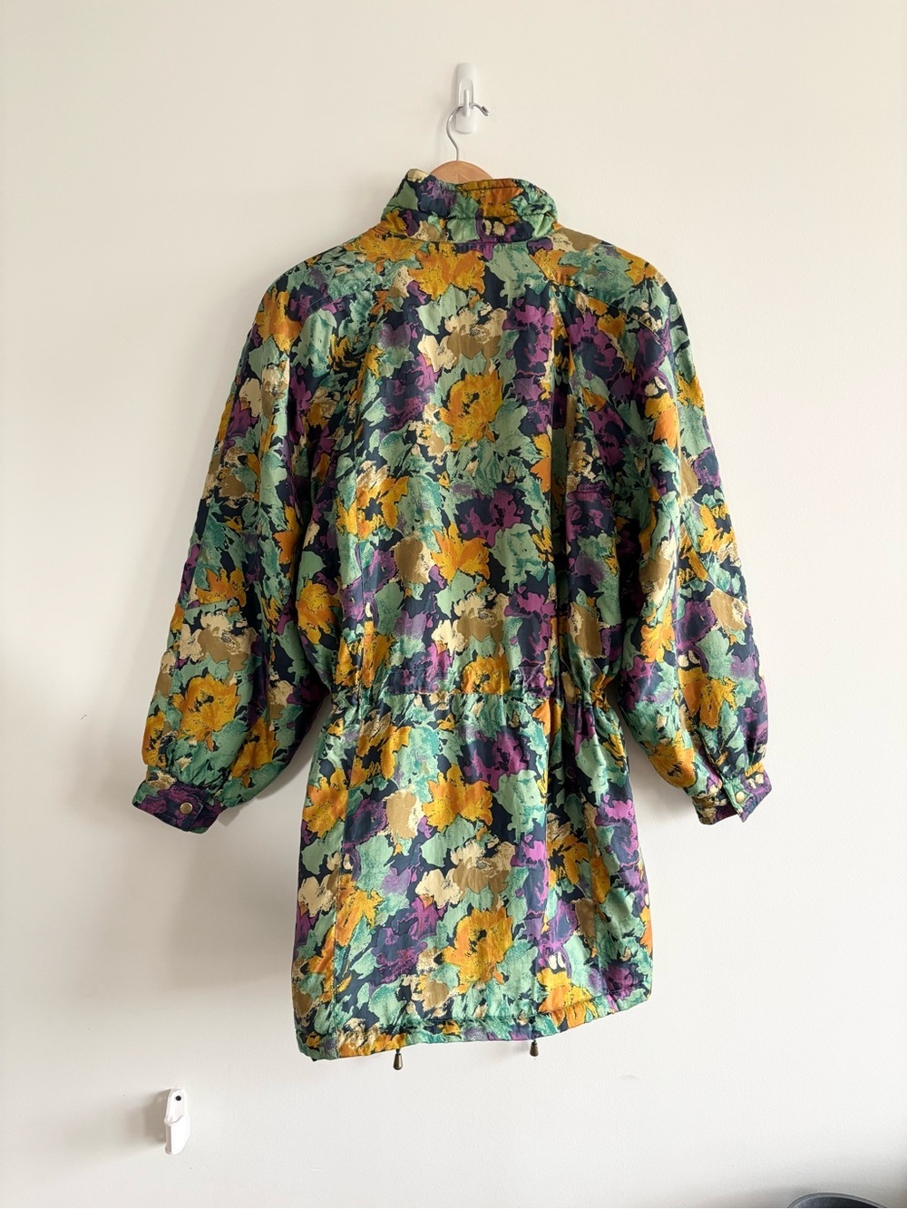 Vintage 100% Silk Rare Floral Utility Anorak Jacket in Green, Yellow & Purple - Picture 7 of 16